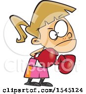 Clipart Of A Cartoon Caucasian Girl Boxer Ready To Fight Royalty Free Vector Illustration