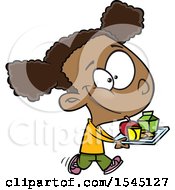 Cartoon Black Girl Carrying A Lunch Tray