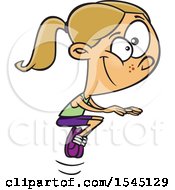 Poster, Art Print Of Cartoon Blond White Girl Doing A Tuck Jump