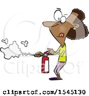 Cartoon Black Woman Using A Fire Extinguisher