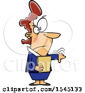 Cartoon Angry Caucasian Boss Lady Holding A Folder And A Thumb Down