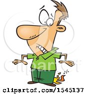 Clipart Of A Cartoon Liar Caucasian Man With His Pants On Fire Royalty Free Vector Illustration