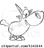 Clipart Of A Cartoon Grayscale Happy Chubby Unicorn Royalty Free Vector Illustration