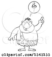 Clipart Of A Black And White Caveman Thinking Of Fire Royalty Free Vector Illustration