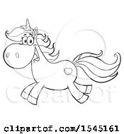 Poster, Art Print Of Black And White Happy Running Unicorn With A Heart Marking