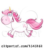 Poster, Art Print Of Happy Running White And Pink Unicorn With Hearts