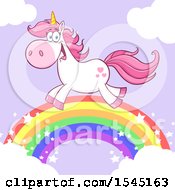 Poster, Art Print Of Happy Unicorn Running On A Rainbow