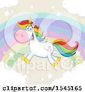 Poster, Art Print Of Happy Colorful Unicorn Flying Over A Rainbow