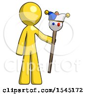 Poster, Art Print Of Yellow Design Mascot Man Holding Jester Staff
