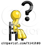 Yellow Design Mascot Man Question Mark Concept Sitting On Chair Thinking