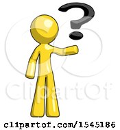 Yellow Design Mascot Man Holding Question Mark To Right