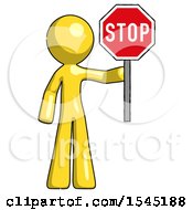 Yellow Design Mascot Man Holding Stop Sign