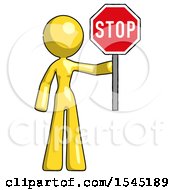 Poster, Art Print Of Yellow Design Mascot Woman Holding Stop Sign
