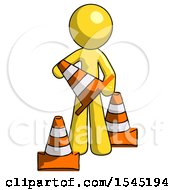 Poster, Art Print Of Yellow Design Mascot Man Holding A Traffic Cone