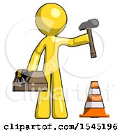 Yellow Design Mascot Man Under Construction Concept Traffic Cone And Tools