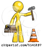 Yellow Design Mascot Woman Under Construction Concept Traffic Cone And Tools