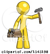 Poster, Art Print Of Yellow Design Mascot Man Holding Tools And Toolchest Ready To Work