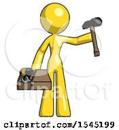 Poster, Art Print Of Yellow Design Mascot Woman Holding Tools And Toolchest Ready To Work