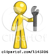 Yellow Design Mascot Man Holding Wrench Ready To Repair Or Work