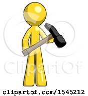 Yellow Design Mascot Man Holding Hammer Ready To Work