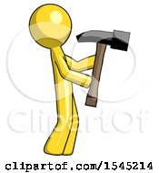 Poster, Art Print Of Yellow Design Mascot Man Hammering Something On The Right