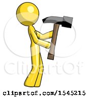 Yellow Design Mascot Woman Hammering Something On The Right