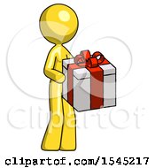 Yellow Design Mascot Woman Giving A Present