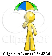 Yellow Design Mascot Man Holding Umbrella Rainbow Colored