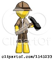 Poster, Art Print Of Yellow Explorer Ranger Man Holding Hammer Ready To Work