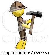 Poster, Art Print Of Yellow Explorer Ranger Man Hammering Something On The Right