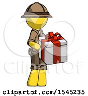 Yellow Explorer Ranger Man Giving A Present