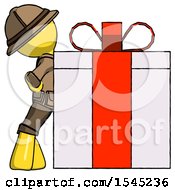 Poster, Art Print Of Yellow Explorer Ranger Man Gift Concept - Leaning Against Large Present