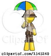 Poster, Art Print Of Yellow Explorer Ranger Man Holding Umbrella Rainbow Colored