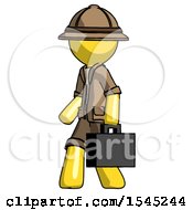 Poster, Art Print Of Yellow Explorer Ranger Man Walking With Briefcase To The Left