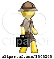 Poster, Art Print Of Yellow Explorer Ranger Man Walking With Briefcase To The Right