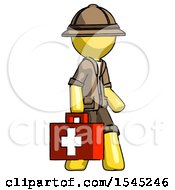 Poster, Art Print Of Yellow Explorer Ranger Man Walking With Medical Aid Briefcase To Right