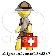 Poster, Art Print Of Yellow Explorer Ranger Man Walking With Medical Aid Briefcase To Left