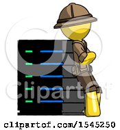 Poster, Art Print Of Yellow Explorer Ranger Man Resting Against Server Rack Viewed At Angle