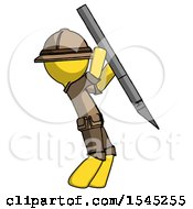 Poster, Art Print Of Yellow Explorer Ranger Man Stabbing Or Cutting With Scalpel