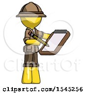 Poster, Art Print Of Yellow Explorer Ranger Man Using Clipboard And Pencil