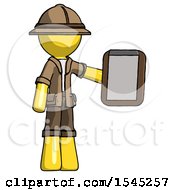 Poster, Art Print Of Yellow Explorer Ranger Man Showing Clipboard To Viewer