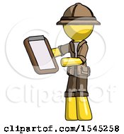 Poster, Art Print Of Yellow Explorer Ranger Man Reviewing Stuff On Clipboard