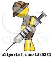 Poster, Art Print Of Yellow Explorer Ranger Man Using Syringe Giving Injection