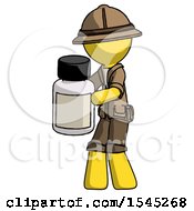 Poster, Art Print Of Yellow Explorer Ranger Man Holding White Medicine Bottle