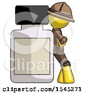 Poster, Art Print Of Yellow Explorer Ranger Man Leaning Against Large Medicine Bottle