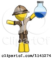 Poster, Art Print Of Yellow Explorer Ranger Man Holding Large Round Flask Or Beaker