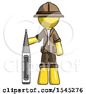 Poster, Art Print Of Yellow Explorer Ranger Man Standing With Large Thermometer