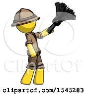 Poster, Art Print Of Yellow Explorer Ranger Man Dusting With Feather Duster Upwards