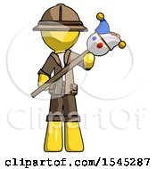 Poster, Art Print Of Yellow Explorer Ranger Man Holding Jester Diagonally