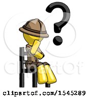 Poster, Art Print Of Yellow Explorer Ranger Man Question Mark Concept Sitting On Chair Thinking